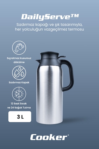 Cooker Dailyserve 3 Litre Paslanmaz Çelik Termos Ckr2125 Gümüş