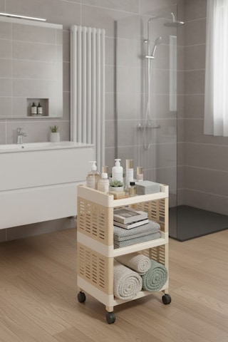 Grimorlife 3 Raflı Banyo Düzenleyici Mutfak Rafı Banyo Dolabı Çok Amaçlı Plastik Mutfak Düzenleyici-bej Bej
