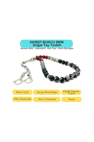 Sertifikalı Akrep Burcu 8mm 33lük Doğal Taş Tesbih