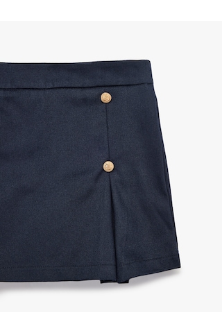 Koton Pamuklu Gabardin Kumaş Beli Lastikli Düğme Detaylı Pileli Şort Etek Lacivert 6skg40012aw