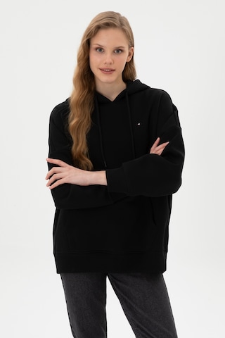 U.S. Polo Assn. Kadın Siyah Şardonlu Kapüşonlu Sweatshırt 50313567-VR046