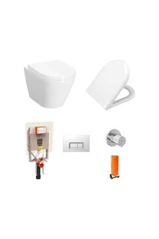 VitrA İntegra Kanalsız Asma Klozet Yanları Kapalı + VitrA Yavaş Kapak + VitrA Gömme Rezervuar Set Beyaz