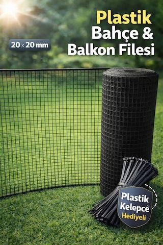 Plastik Siyah Dekoratif Bahçe Çiti Perde Balkon Filesi 20 Mm Göz Kedi Filesi Kümes Filesi Çiti