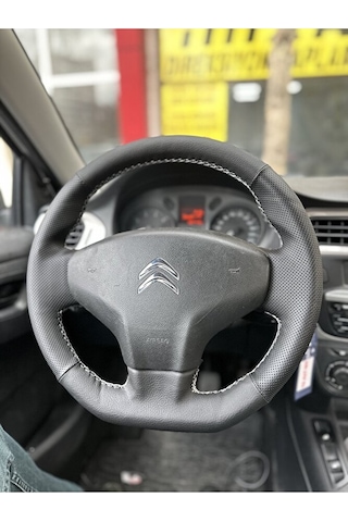 Citroen C-elysee Araca Özel Direksiyon Kılıfı Uyumlu Nokta Düz Siyah Dikişli siyah