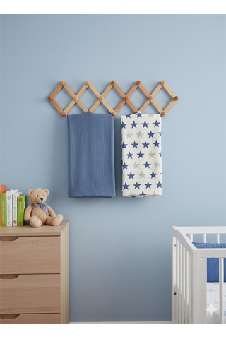 %100 Organik Müslin Bebek Battaniyesi İkili Set Yıldız Yağmuru Mavi