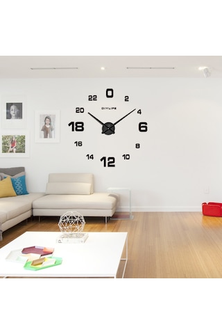Lemestar Siyah Akrilik Dıy Duvar Saati - Yaratıcı Ev Dekorasyonu, Ayna Efekti, Kolay Montajlı, Ev Odaları İçin Modern Zamanlayıcı Siyah