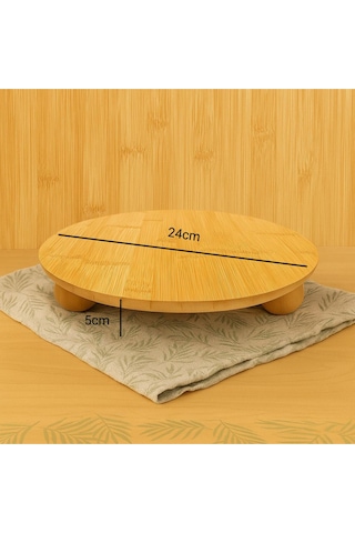 Bambu Top Ayaklı Oval Sunum Standı, Yuvarlak Sunum Tabağı 24cm Bambu