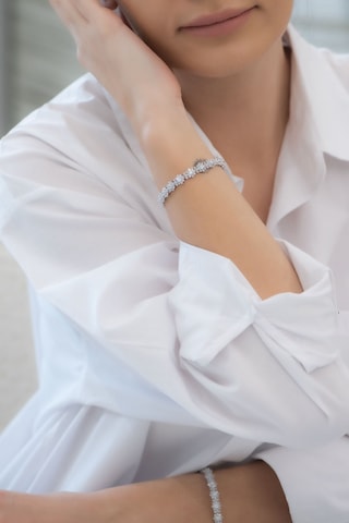 So Chic Baget Çiçeği 18 Ayar Beyaz Altın Kaplama 18 CM Gümüş Bileklik Beyaz Altın