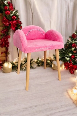 Makyaj Pufu, Pembe Renkli, Dekoratif Puf, Yüksek Ayaklı Puf, Mini Berjer Koltuk Pufu Pembe