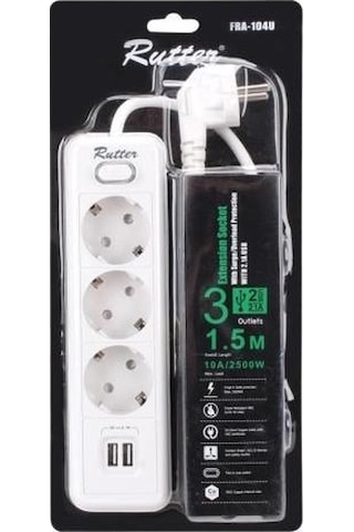 Rutter FRA-104U 3'lü Beyaz Akım Korumalı Priz Beyaz