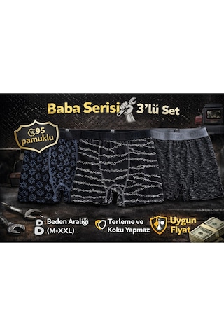 Mercan 3'lü Pamuklu Boxer - Baba Serisi, Terleme Ve Koku Yapmaz Çok Renkli