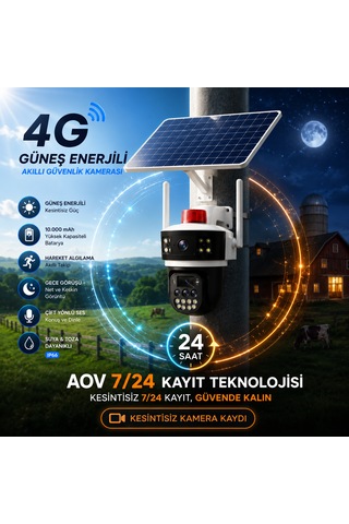 3x4mp 4+4+4 Güneş Panelli Kamera 4g Sim Kartlı 360 10x Zoom Akıllı Güvenlik Kamerası