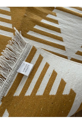 Hardal Geometrik Desenli Modern Kilim - Makinada Yıkanabilir Renkli