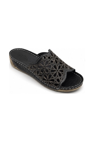 N Napa Shoe Np.226l.siyah Deri Napa Shoe Kadın Ortopedik Çiçek Desenli Günlük Terlik Siyah