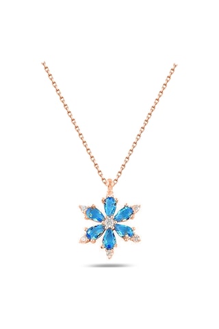 Brezza Lusso Jewelry 925 Ayar Lotus Çiçeği Aquamarin Taşlı Rose Gold Kadın Gümüş Kolye 40770879 42 CM 42 CM