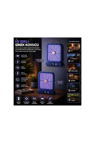 Uv Işıklı Sinek Kovucu Şarjlı Elektrik Çarpmalı Dijital Ekranlı Böcek Öldürücü