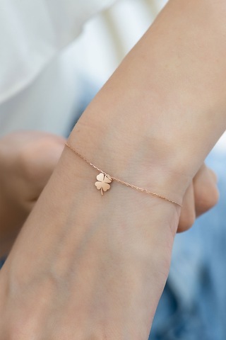 925 Ayar Rose Altın Kaplama Yonca Gümüş Bileklik
