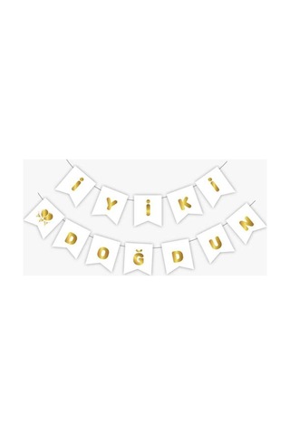 Beyaz Gold İyi Ki Doğdun Banner+beyaz Ve Gold Balon Tüm Yaşlar