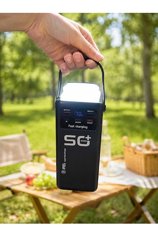 Yüksek Kapasiteli 50.000 Mah Powerbank 22,5 W Hızlı Şarj 4 Dahili Kablo Led Aydınlatma Çokrenkli