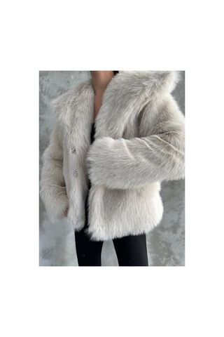 Asm Fashion Kadın Şal Yaka Kürk Mont Krem