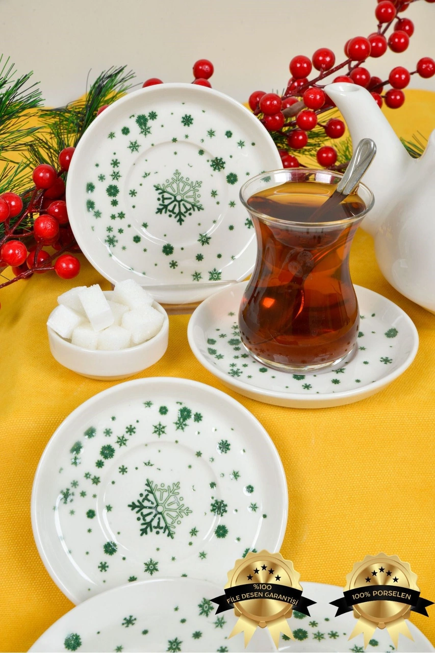 Kartanem 6'lı Porselen Çay Tabağı Seti Beyaz
