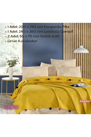 Madam Marica Hardal Renkli Çift Kişilik Ponponlu Pike Takımı