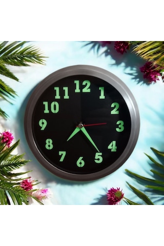 Fosforlu Metal Mini Duvar Saati Çap 20 Cm Küçük Saat Metal