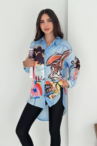 Asprin Fashion Tavşan Baskılı Jeans Efektli Tunik Renkli