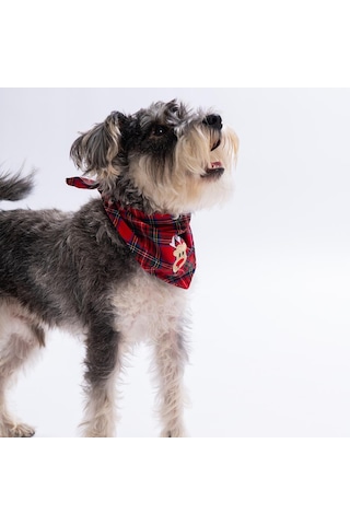 Rudy Bounce Geyik Nakışlı Ekose Desen Kırmızı Kedi Köpek Fuları Pet Bandana Köpek Bandanası