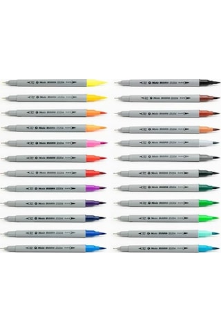 Fineliner Kalem Çift Yönlü 24 Renk 1 Paket Fırça Uç ve Fineliner Brushpen 24'Lü Keçe Uçlu Kalem Kalın İnce Keçeli Kalem