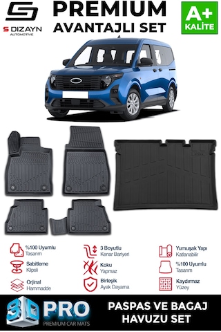 S-dizayn Ford Courier 3d Pro Havuzlu Paspas Ve Bagaj Havuzu Seti 2'li Set 2023 Üzeri A+ Kalite
