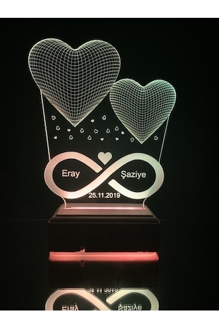 Sevgiliye Hediye Özel 3D 2 Kalp Led Gece Lambası