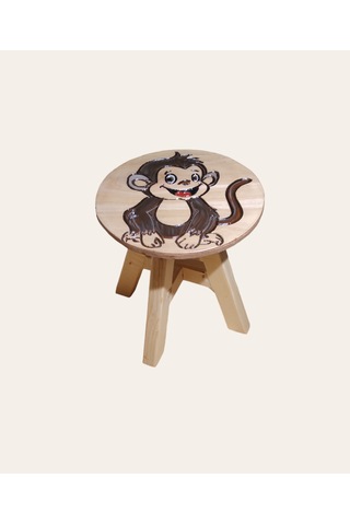 Sevimli Maymunum Ahşap El Yapımı Çocuk Taburesi