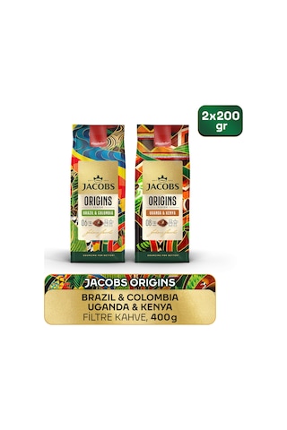 Jacobs Origins Brazil & Colombia + Uganda & Kenya Filtre Kahve 200gr 2'li Paket Filtre