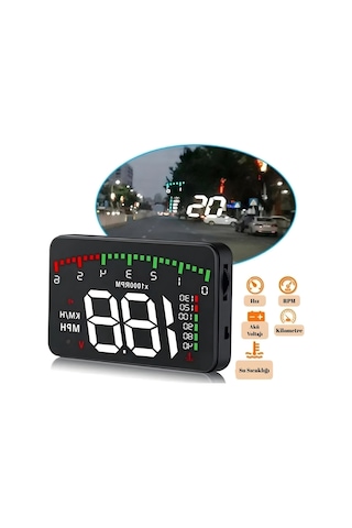 Araç Hız Göstergesi Dijital Ekran ,voltaj Su Sıcaklığı ,yansımalı Göstergeli , Obd2 Hud