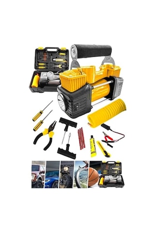 Moonshop Çift Pistonlu Araç Lastik Şişirme Kompresörü, Çok Renkli, 12v, 150 Psı, Led Aydınlatmalı, Taşıma Ça