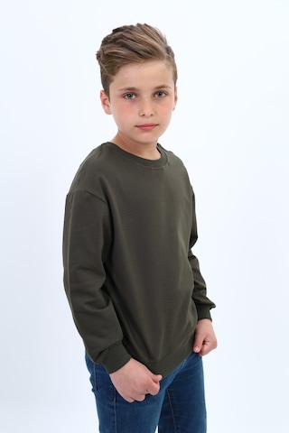 Toontoy Kids Toontoy Erkek Çocuk Pamuklu Bisiklet Yaka Baskılı Basic Sweatshirt 22996 Haki