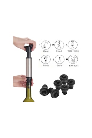 Kırmızı Şarap Tazelik Koruyucu Vakum Pompası 6 Silikon Tıpa