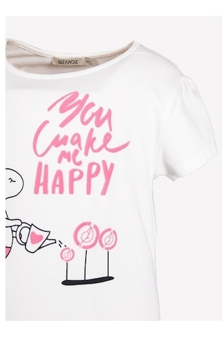 Etek Ucu Fırfırlı Kız Çocuk Tunik -Tshirt Beyaz