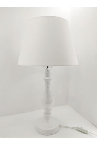 Beyaz Rustik Klasik Metal Yüksek Ayaklı 30'luk Şapkalı Abajur Beyaz