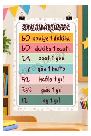 Hiras Dizayn Zaman Ölçüleri Eğitici Afiş A3, 30 42 Cm