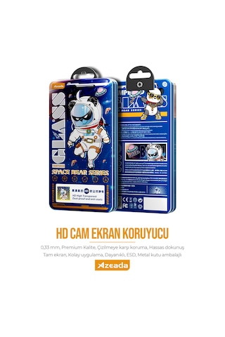 Azeada İphone 16 Pro Max Uyumlu Temperli Cam Ekran Koruyucu Hd Şeffaf, Premium Uzay Serisi, Metal Kutu
