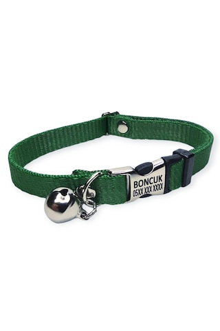 Metal Kilitli İsimli Kedi Ve Köpek Tasması, Yeşil Renk Tasma