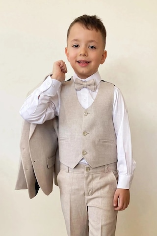 Suit Aydın Erkek Çocuk Ceket Gömlek Pantolon Papyon Yelekli Takım Elbise Bej