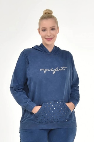 Kadın Büyük Beden İtalyan Yıkama Lacivert Kapşonlu Sweatshirt Lacivert