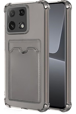 Xiaomi 14t Pro Uyumlu Kılıf Darbe Emici Köşe Korumalı Kartlıklı Cüzdanlı Silikon Kapak - Füme