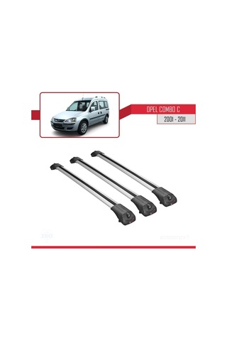 Opel Combo C 2001-2011 Arası İle Uyumlu Ace-1 Ara Atkı Tavan Barı Gri 3 Adet Bar