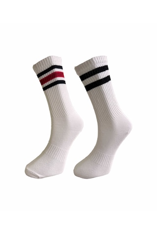 Silk Step 5'li Paket Erkek Spor Çorabı Beyaz Zemin Üzerine, 5 Farklı Çember Detaylı Beyaz