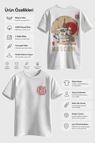 Spoyi Moscow Heritage Tasarımlı %100 Pamuk Yarım Oversize Beyaz T-lhirt