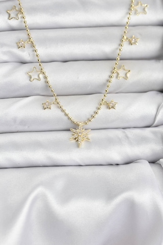 Pirinç Gold Renk Zirkon Taşlı Kutup Yıldızı Model Kadın Kolye Çok renkli 76408507